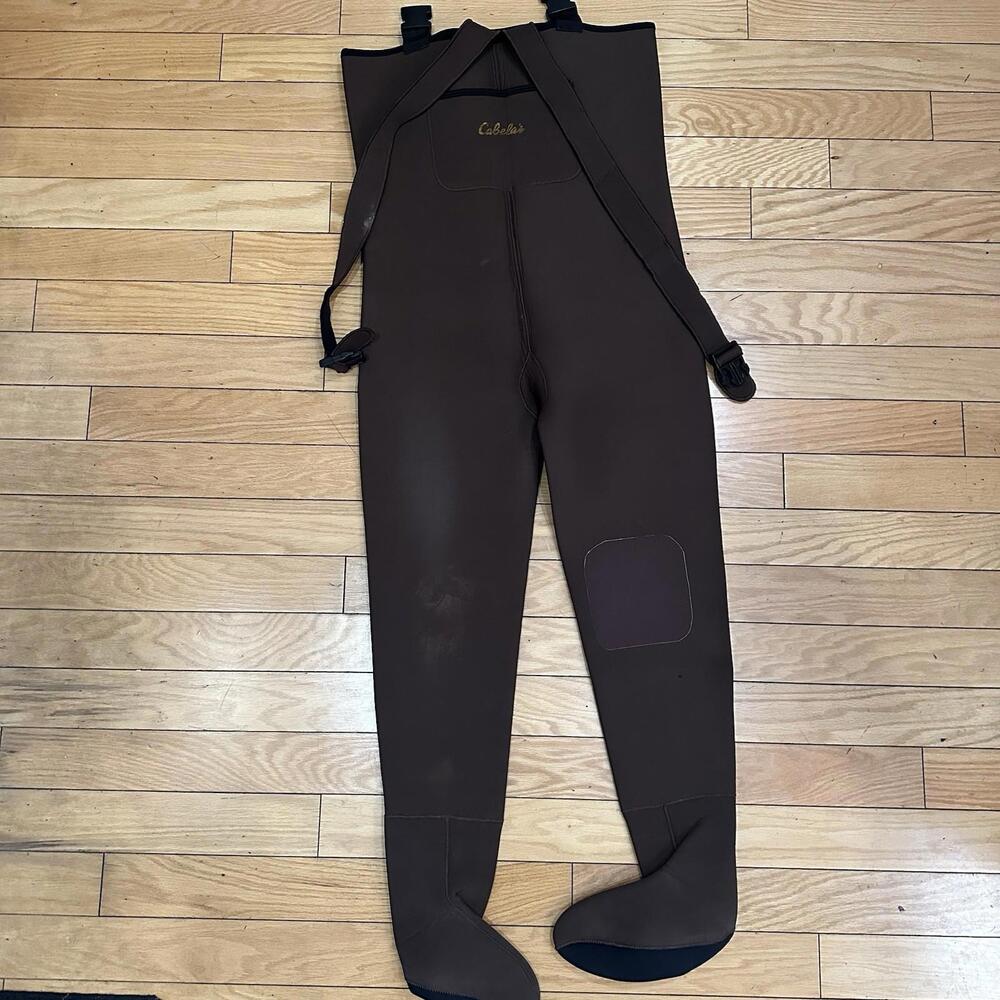 Cabela’s Neoprene Insulated Stockingfoot Chest Waders Men ML Medium Brown Fish